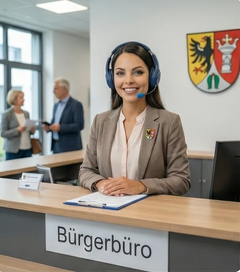 KI-Gemeinde-Assistentin im Buergerbuero fuer digitalen Buergerservice