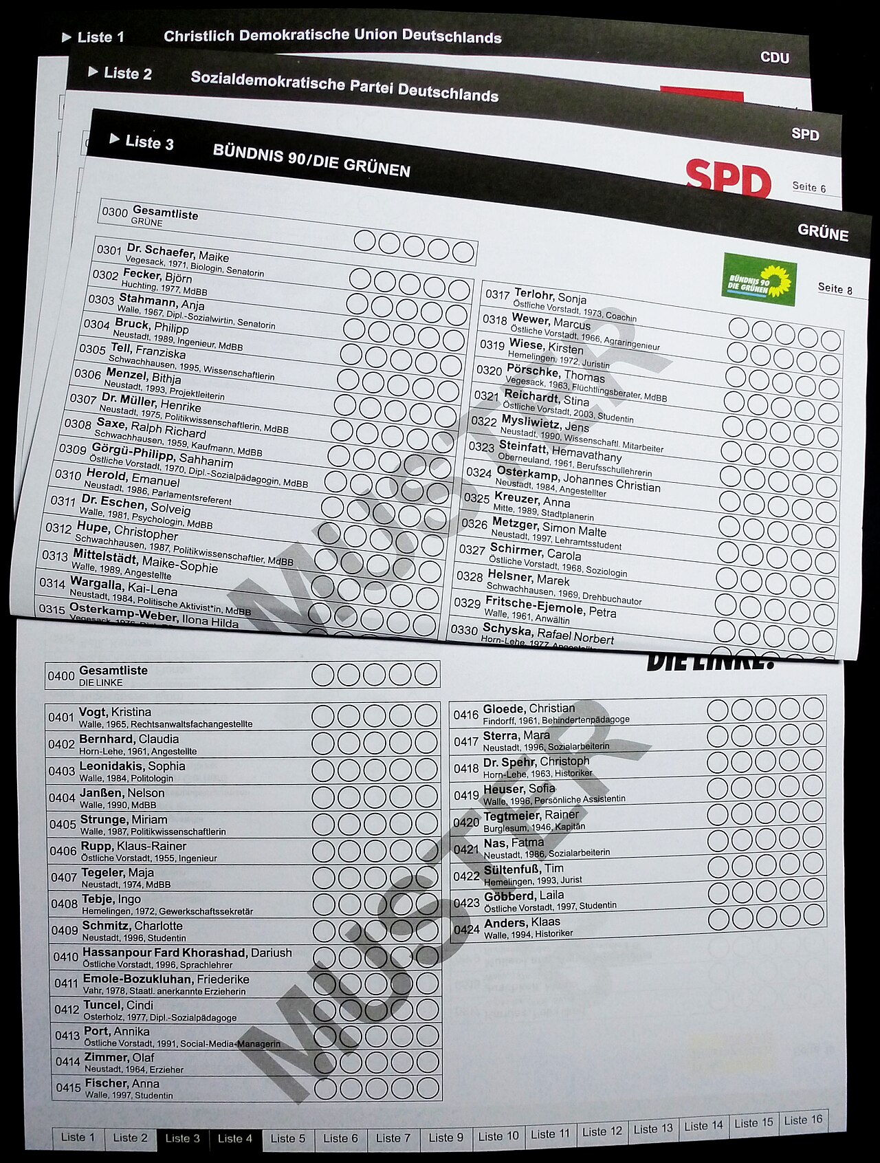 Stimmzettel Bürgerschaftswahl Hamburg