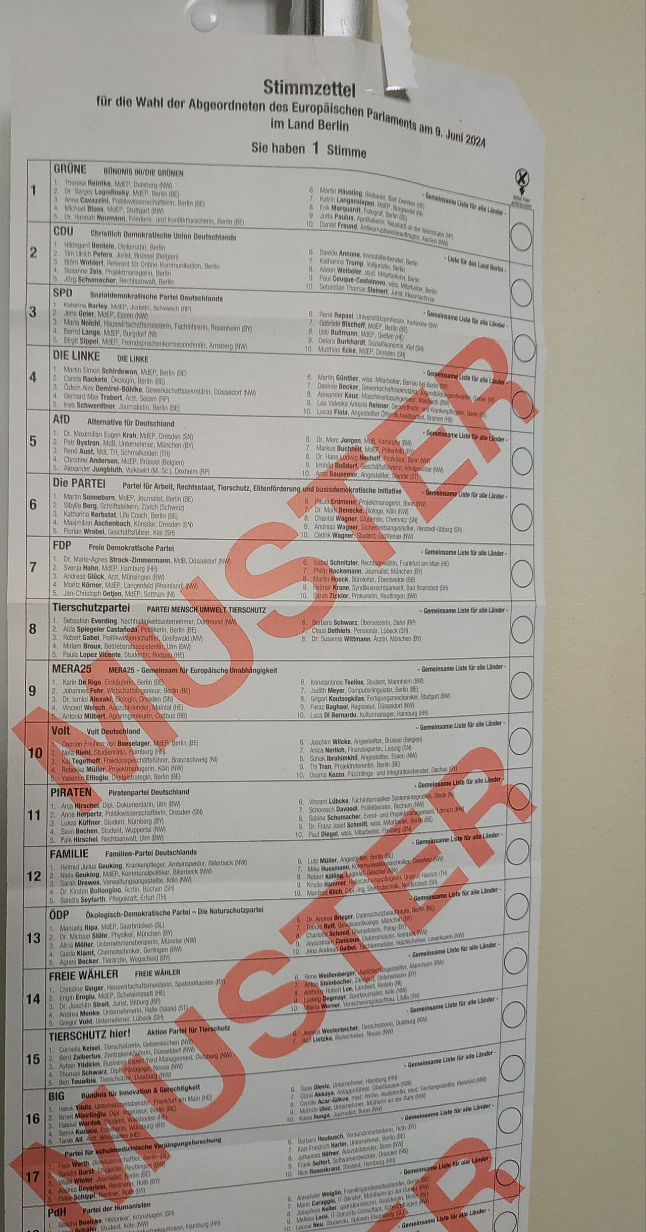 Stimmzettel Europawahl Thüringen