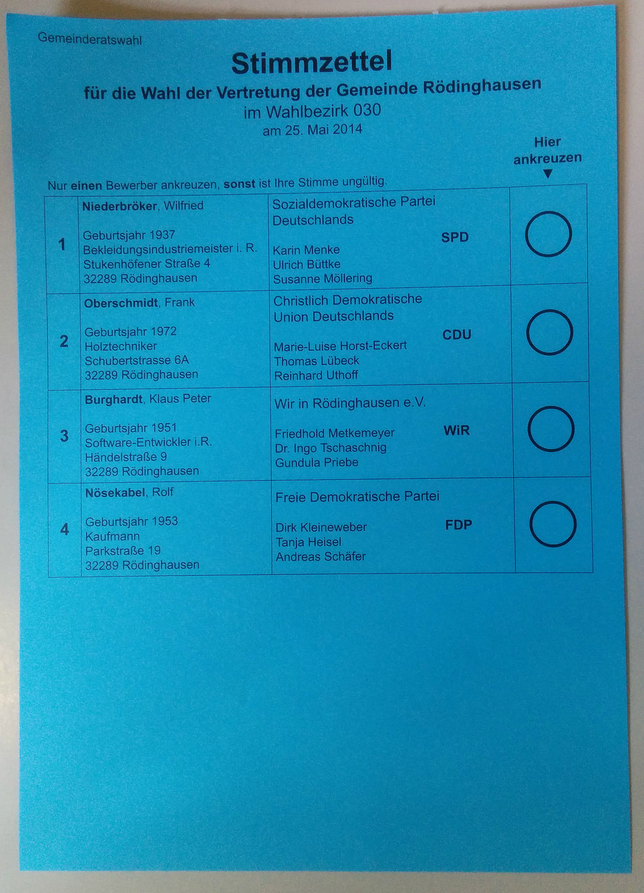 Stimmzettel Kommunalwahl Berlin